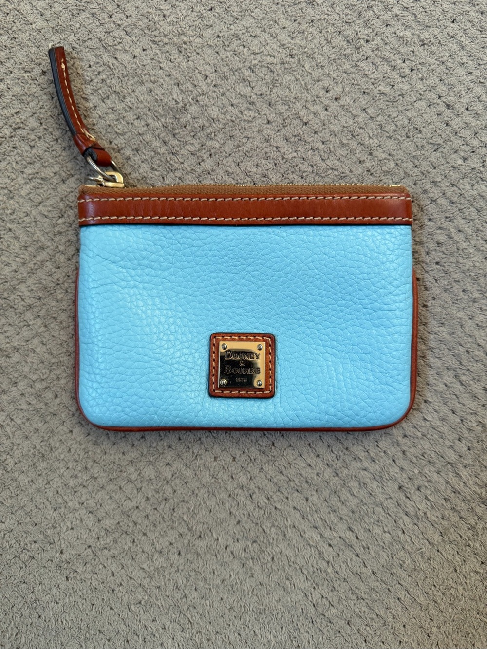 Dooney & Bourke Light Blue Pebbled Leather Coin Purse Wallet Wristlet